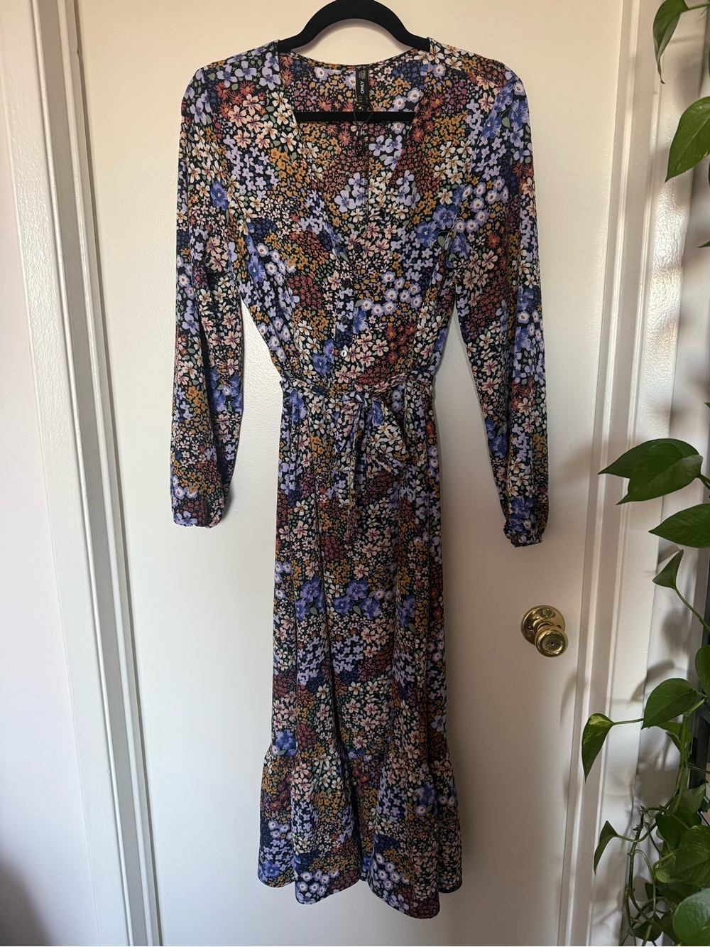 ONLY Nova Lux Amy Floral Long Sleeve Midi Maxi Dress Size L